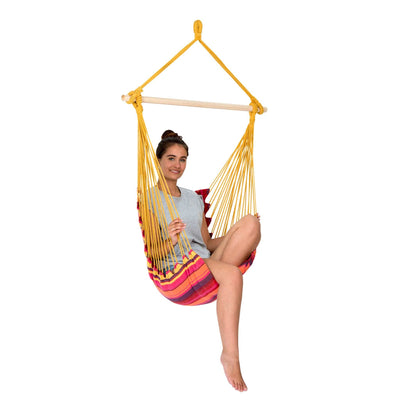 Padded hammock chair with wooden spreader bar