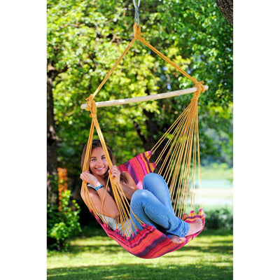 Padded hammock chair with wooden spreader bar