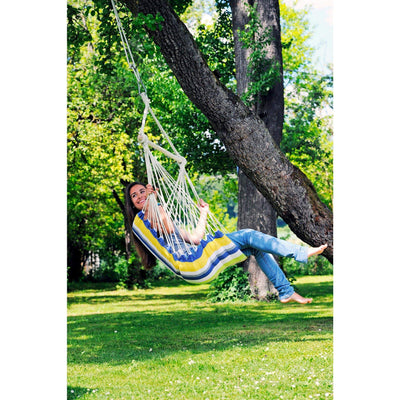 Padded hammock chair with wooden spreader bar