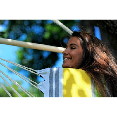 Padded hammock chair with wooden spreader bar