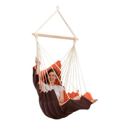 Padded hammock chair with wooden spreader bar