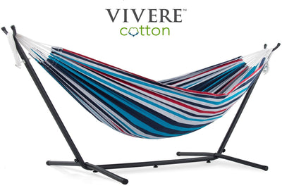 Vivere Sets Denim Double Cotton Hammock with 2.5m Metal Stand