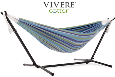 Vivere Sets Maui Double Cotton Hammock with 2.5m Metal Stand