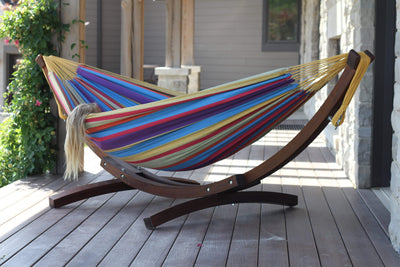 Vivere Sets Double Plus Cotton Hammock with 3m Solid Pine Arc Stand