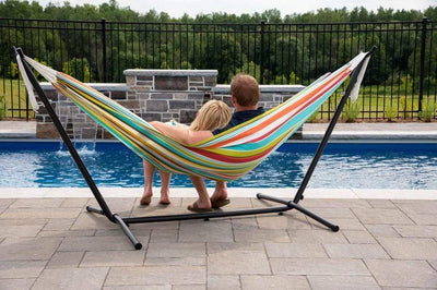 Double Brazilian hammock and metal stand