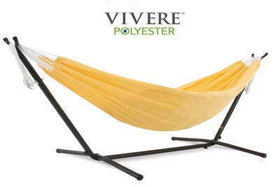 Vivere Sets Yellow Double Polyester Hammock with Metal Stand