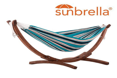 Vivere Sets Token Surfside Double Sunbrella® Hammock with 3m Solid Pine Arc Stand