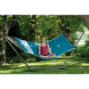 Quilted hammock and metal stand with cushion