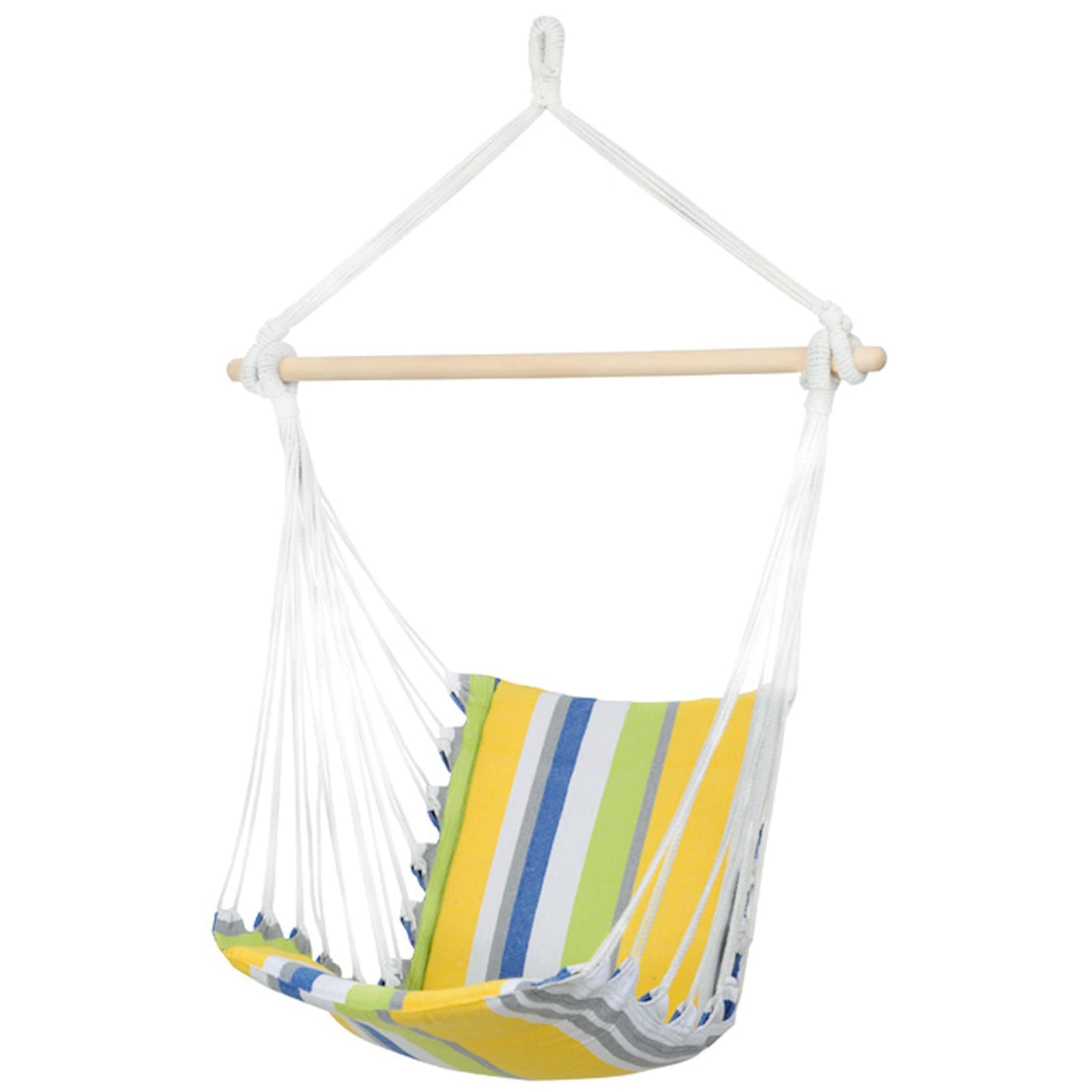 Padded hammock chair with wooden spreader bar