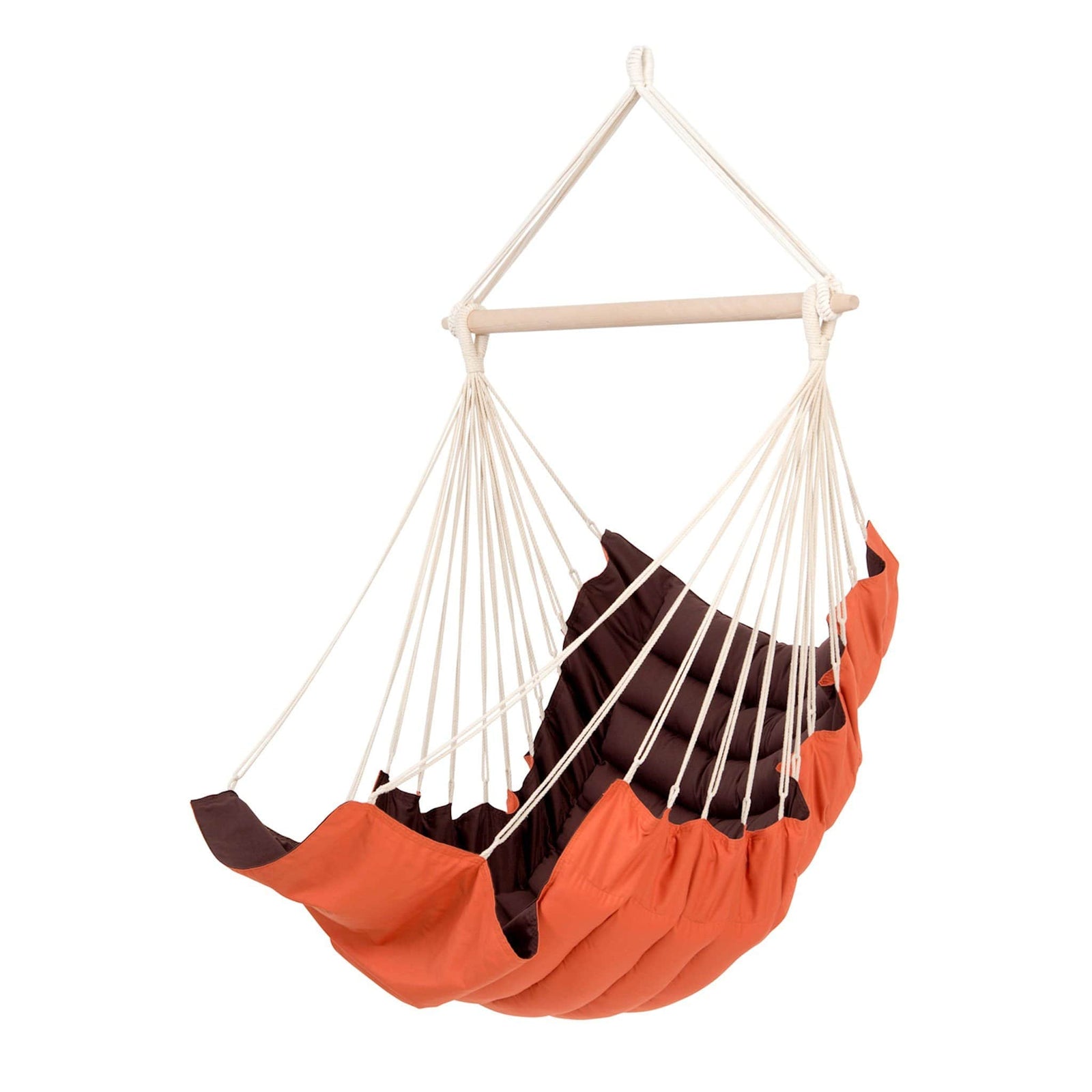 Padded hammock chair with wooden spreader bar