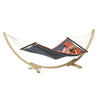 Spreader bar hammock and wooden stand with cushion