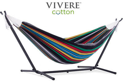 Vivere Sets Double Cotton Hammock with 2.5m Metal Stand