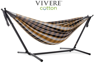 Vivere Sets Gold Coast Double Cotton Hammock with 2.5m Metal Stand