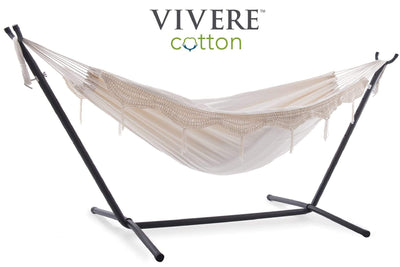 Vivere Sets Natural Double Cotton Hammock with 2.5m Metal Stand
