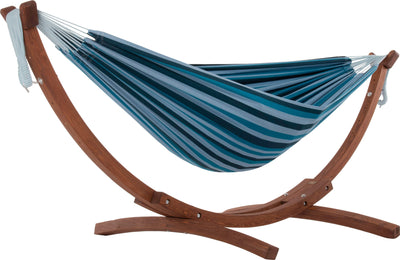 Vivere Sets Blue Lagoon Double Cotton Hammock with 2.5m Solid Pine Arc Stand