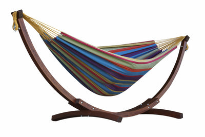 Vivere Sets Tropical Double Cotton Hammock with 2.5m Solid Pine Arc Stand