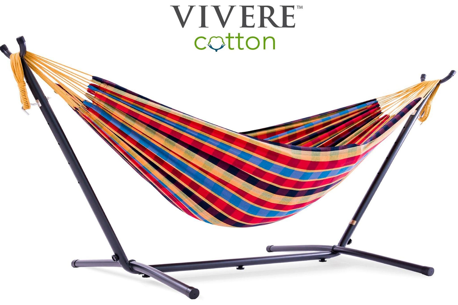 Vivere Sets Double Cotton Hammock with 2.8m Metal Stand