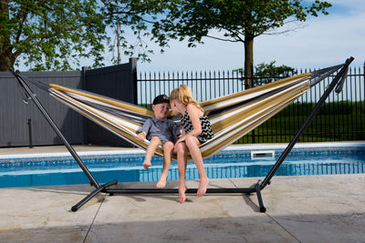 Vivere Sets Double Cotton Hammock with 2.8m Metal Stand