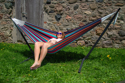 Vivere Sets Double Cotton Hammock with 2.8m Metal Stand