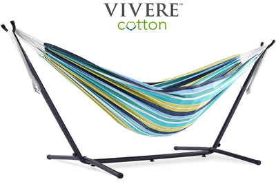 Vivere Sets Cayo Reef Double Cotton Hammock with 2.8m Metal Stand
