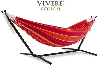 Vivere Sets Mimosa Double Cotton Hammock with 2.8m Metal Stand