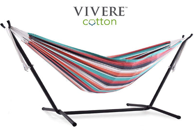 Vivere Sets Plumeria Double Cotton Hammock with 2.8m Metal Stand