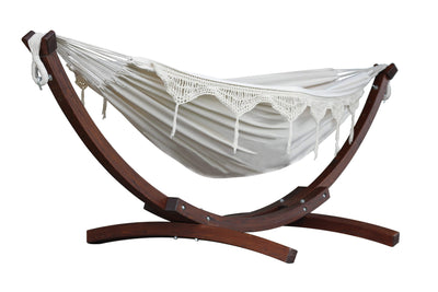 Vivere Sets Double Plus Cotton Hammock with 3m Solid Pine Arc Stand