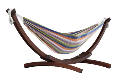 Vivere Sets Double Plus Cotton Hammock with 3m Solid Pine Arc Stand