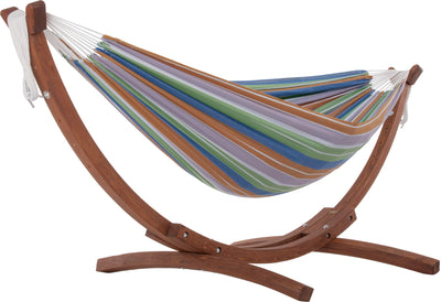 Vivere Sets Retro Double Plus Cotton Hammock with 3m Solid Pine Arc Stand
