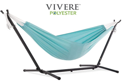 Vivere Sets Aqua Double Polyester Hammock with Metal Stand