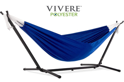 Vivere Sets Royal blue Double Polyester Hammock with Metal Stand