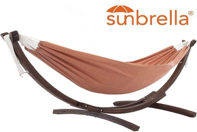 Vivere Sets Coral Double Sunbrella® Hammock with 3m Solid Pine Arc Stand