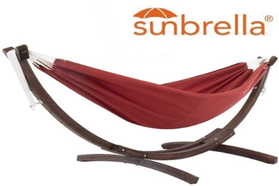 Vivere Sets Crimson Double Sunbrella® Hammock with 3m Solid Pine Arc Stand