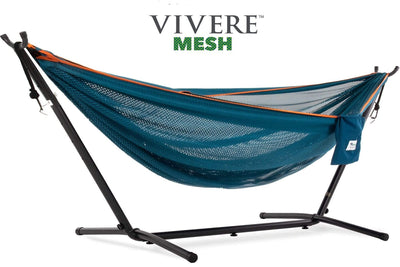 Vivere Sets Blue/Orange Mesh Hammock with Metal Stand