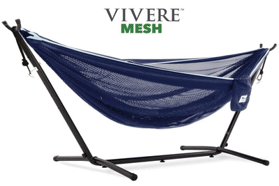 Vivere Sets Navy/Turquoise Mesh Hammock with Metal Stand