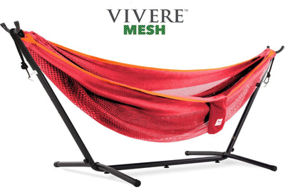Vivere Sets Punch/Peach Mesh Hammock with Metal Stand